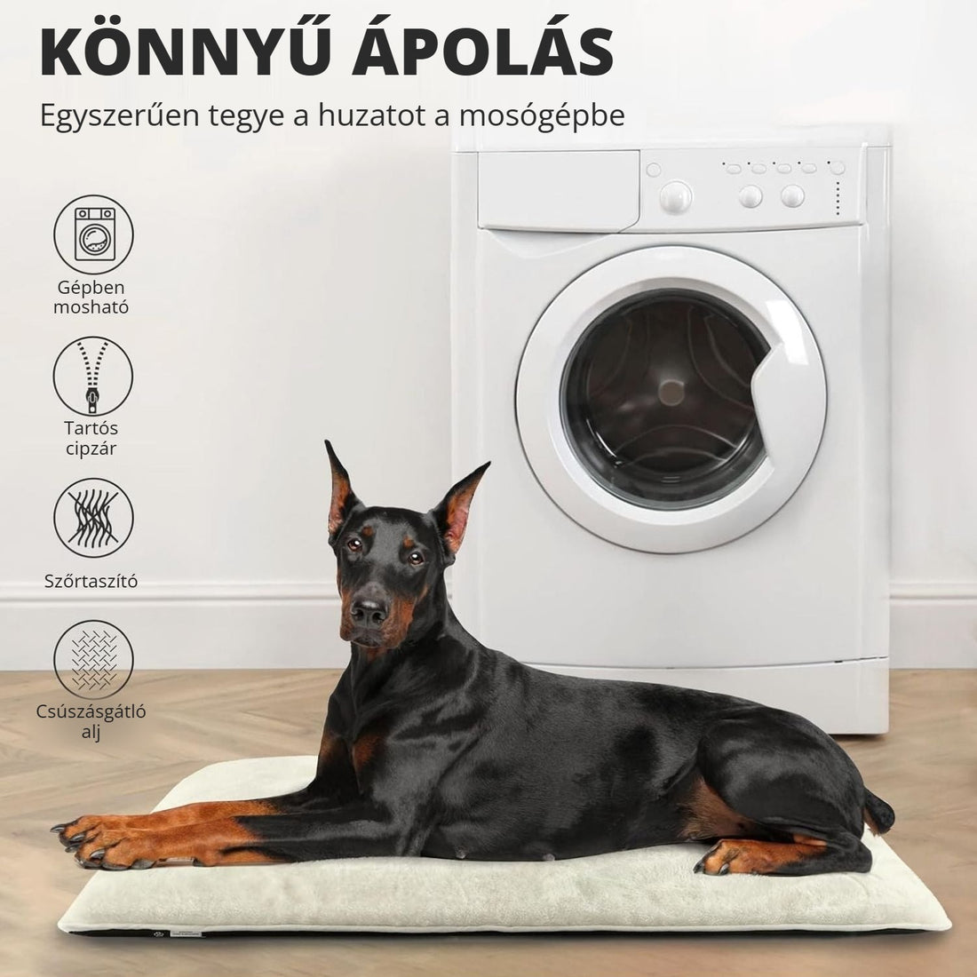 Kutyapárna mosható huzattal – gépben mosható, tartós cipzár, csúszásgátló alj