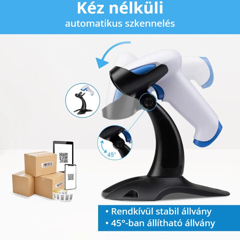 Vezeték nélküli 2D vonalkódolvasó állvánnyal – kéz nélküli automatikus szkennelés