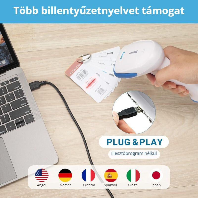 Tera USB vonalkódolvasó – több billentyűzetnyelv, illesztőprogram nélkül