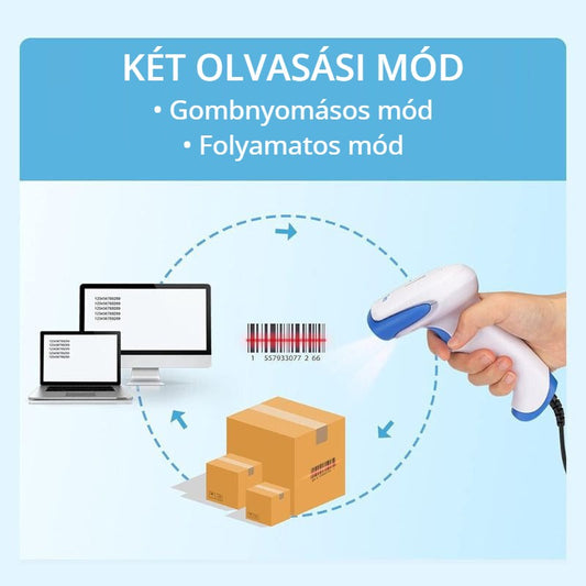 Tera vonalkódolvasó két olvasási móddal – gombnyomásos és folyamatos