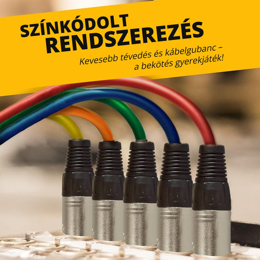 XLR mikrofonkábel színkódolt rendszerezéssel