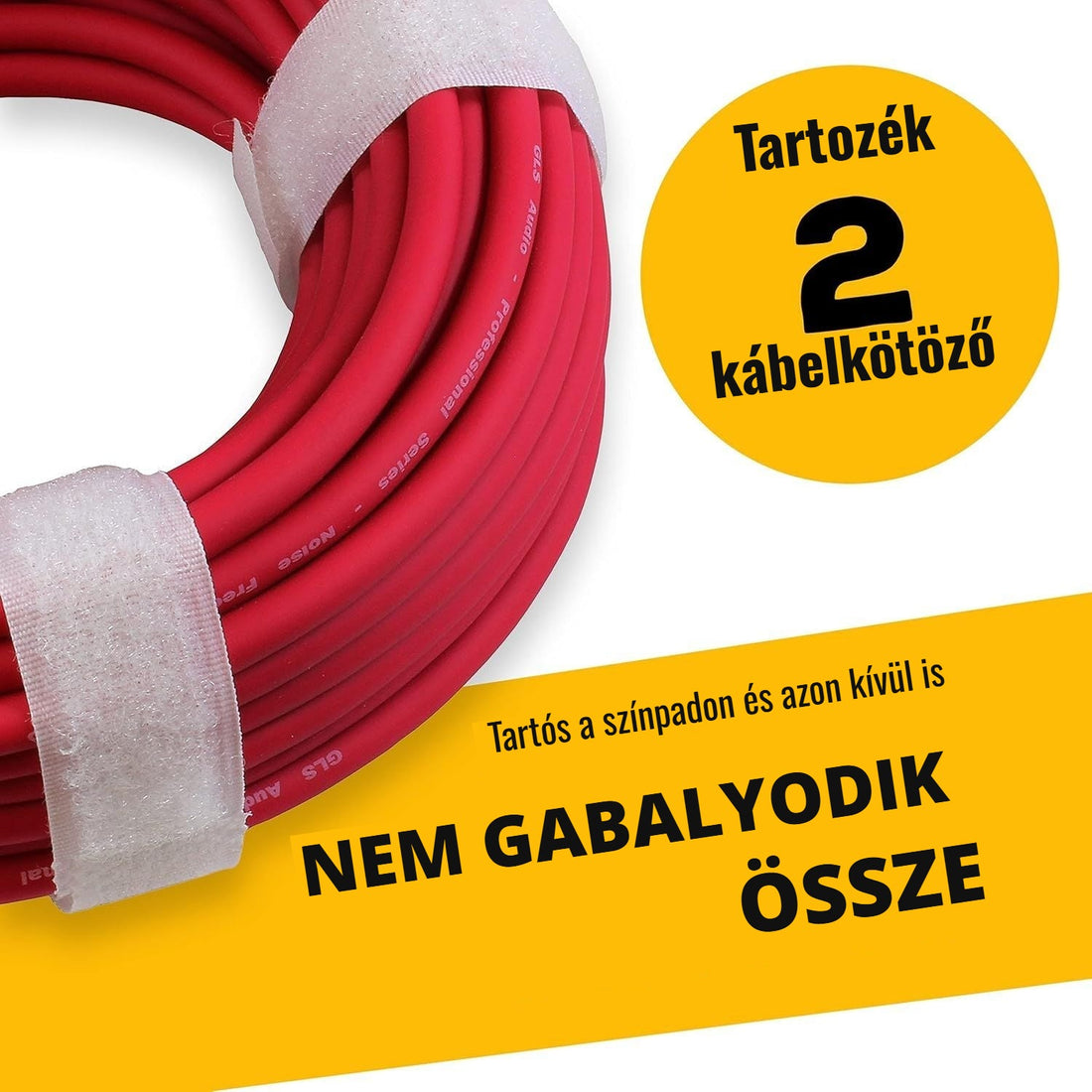 XLR mikrofonkábel 2 kábelkötözővel – nem gabalyodik össze