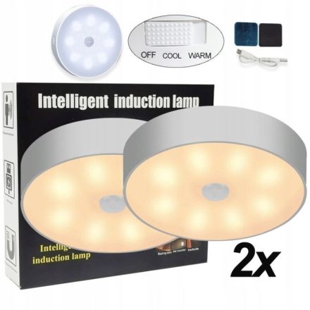 2 db 16 LED-es Éjszakai lámpa Mozgásérzékelővel – USB-s, Sárga Fényű, Lépcsővilágításhoz