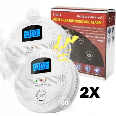 Füstérzékelő, Szén-monoxid Érzékelő, LCD-Kijelzős Érzékelő, Riasztó Detektor- 2db
