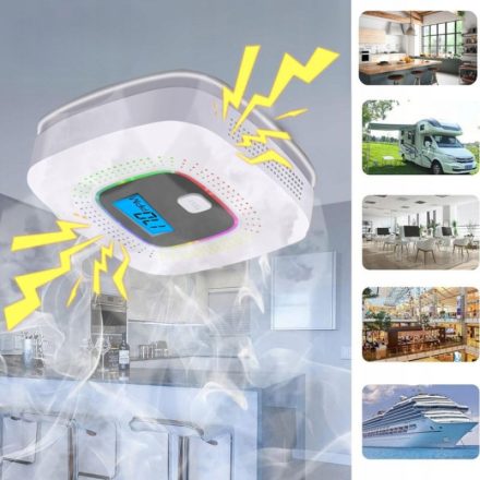 LCD Kijelzős Szén-Monoxid és Füstérzékelő Hang és Fényriasztással - 1db