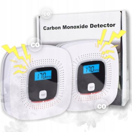 LCD Kijelzős Szén-Monoxid és Füstérzékelő Hang és Fényriasztással - 2 db