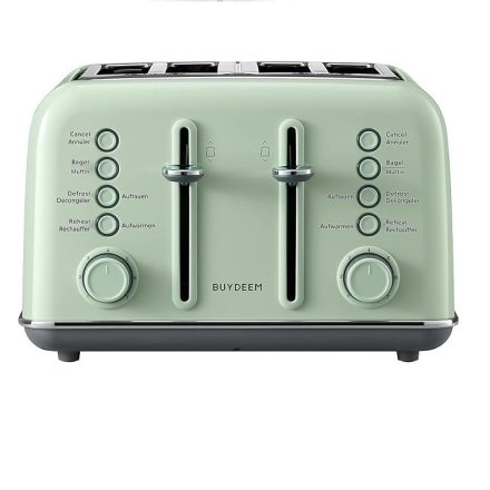 Buydeem DT640E Zöld Retro 4 Szeletes Kenyérpirító – Széles Nyílás, 7 Fokozat, Bagel Funkció