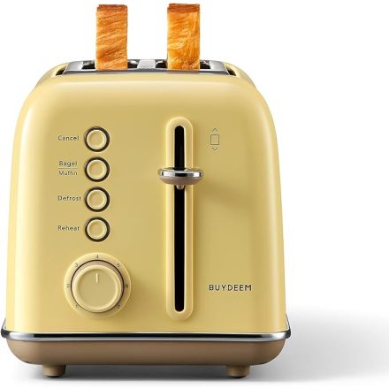 Buydeem DT620E Citromsárga 2 Szeletes Kenyérpirító – Extra Széles Nyílások, 7 Pirítási Fokozat, Bagel Funkció