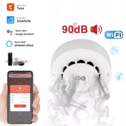 Okos Füstérzékelő Hőmérséklet és Páratartalom - mérővel -TUYA WiFi, 1 db