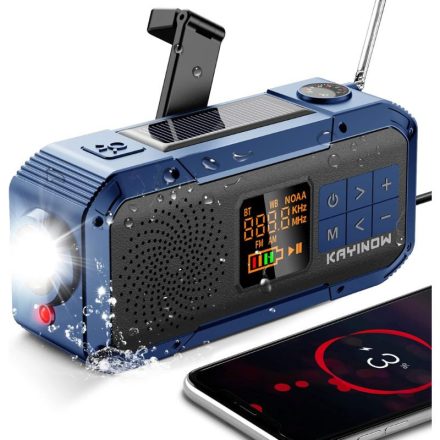 Multifunkciós Kék-Szürke Rádió – Bluetooth, Powerbank és Vészlámpa