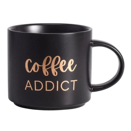 Kerámia Bögre, Coffee ADDICT Felirattal, 410ml (Fekete)