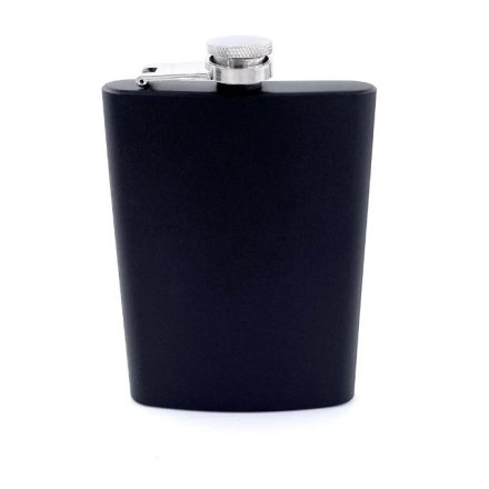 OEM Rozsdamentes Acél Laposüveg – 250 ml, Fekete, Alkohol Tárolására
