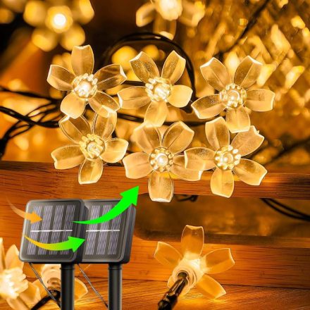 InnooTech Cseresznyevirág Napelemes LED Füzér – 5 m, Meleg Fehér Fény