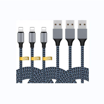 iPhone Töltő Fonott Nylon 3db: 3m (Kék És Fekete)