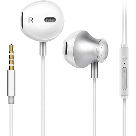 Fehér Vezetékes Fülhallgató Mikrofonnal – 3.5 mm jack Csatlakozóval, Univerzális Headset Telefonhoz