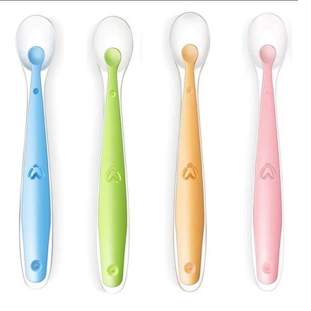 TheToddly Szilikon Etetőkanál Szett Csecsemőknek – 4 db, Narancssárga, Kék, Rózsaszín, Zöld