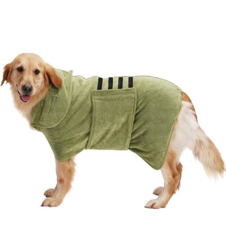 HAPPY HACHI Gyorsan Száradó Mikroszálas Fürdőköpeny Kutyáknak - L (Zöld)