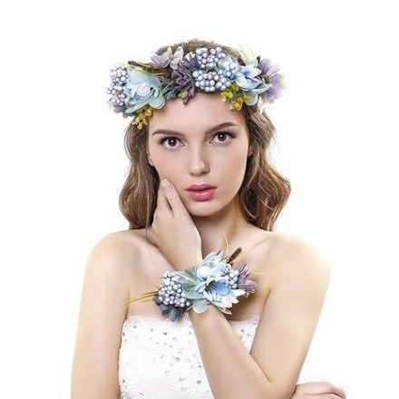 Ever Fairy Virágkorona, Virágkoszorú És Csuklópánt (Kék)