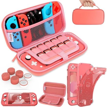 HEYSTOP Nintendo Switch Lite Kemény Védőtok, Képernyővédővel és Ujjvédővel – Rózsaszín