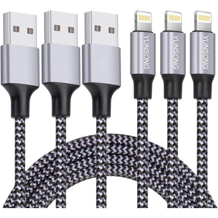 MFi-Tanúsítvánnyal Rendelkező iPhone 1m-es Nylon Fonott Györstöltő USB Kábel 3db