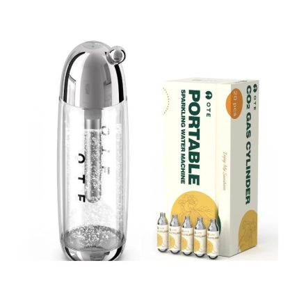 OTE Hordozható Szódagép – 20 Db-os CO2 Patronnal, Ezüst színű, 450 ml