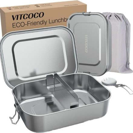 VITCOCO Szivárgásmentes Rozsdamentes Acél Bento Ételtároló 1400 ml - Ezüst színű