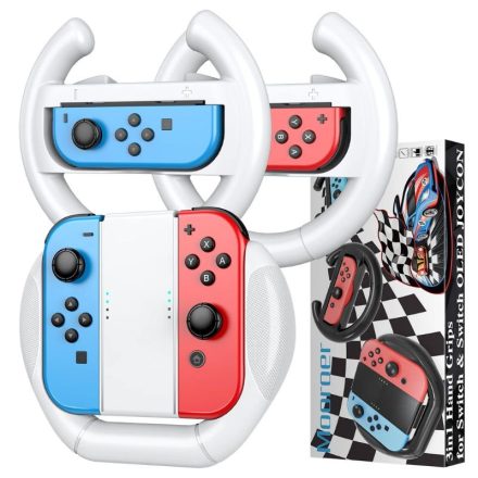 Mooroer Nintendo Switch & OLED Versenykormány és Joy-Con Markolat - Fehér