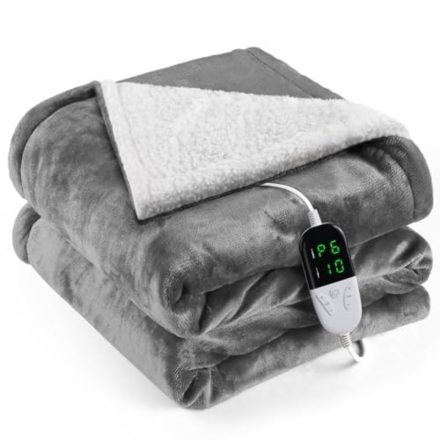 OneAmg Elektromos Fűthető Pléd – Flanel Melegítő Takaró 152,4 x 177,8 cm, Szürke